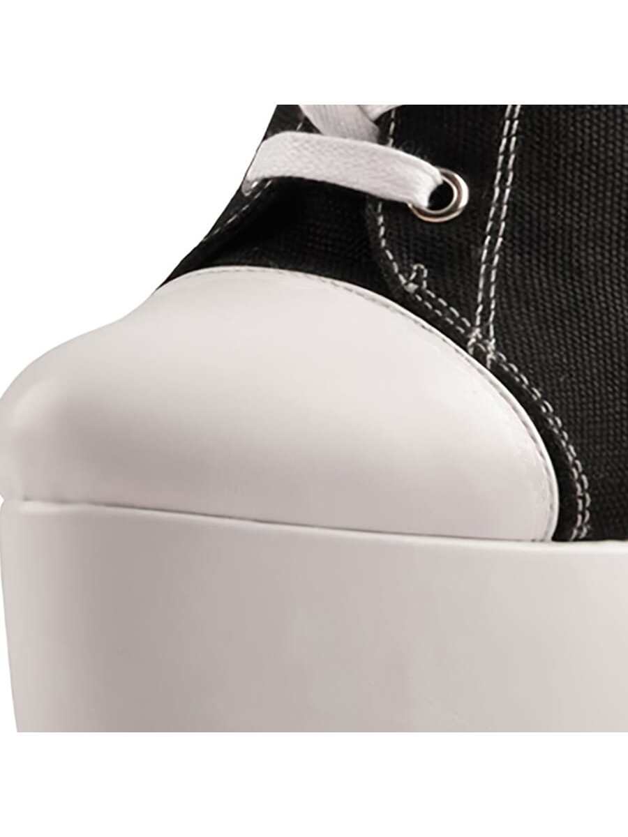 Women's Black High Heel Thick Bottom Contrasting Color Lace-up Canvas Ankle Boots Black and White