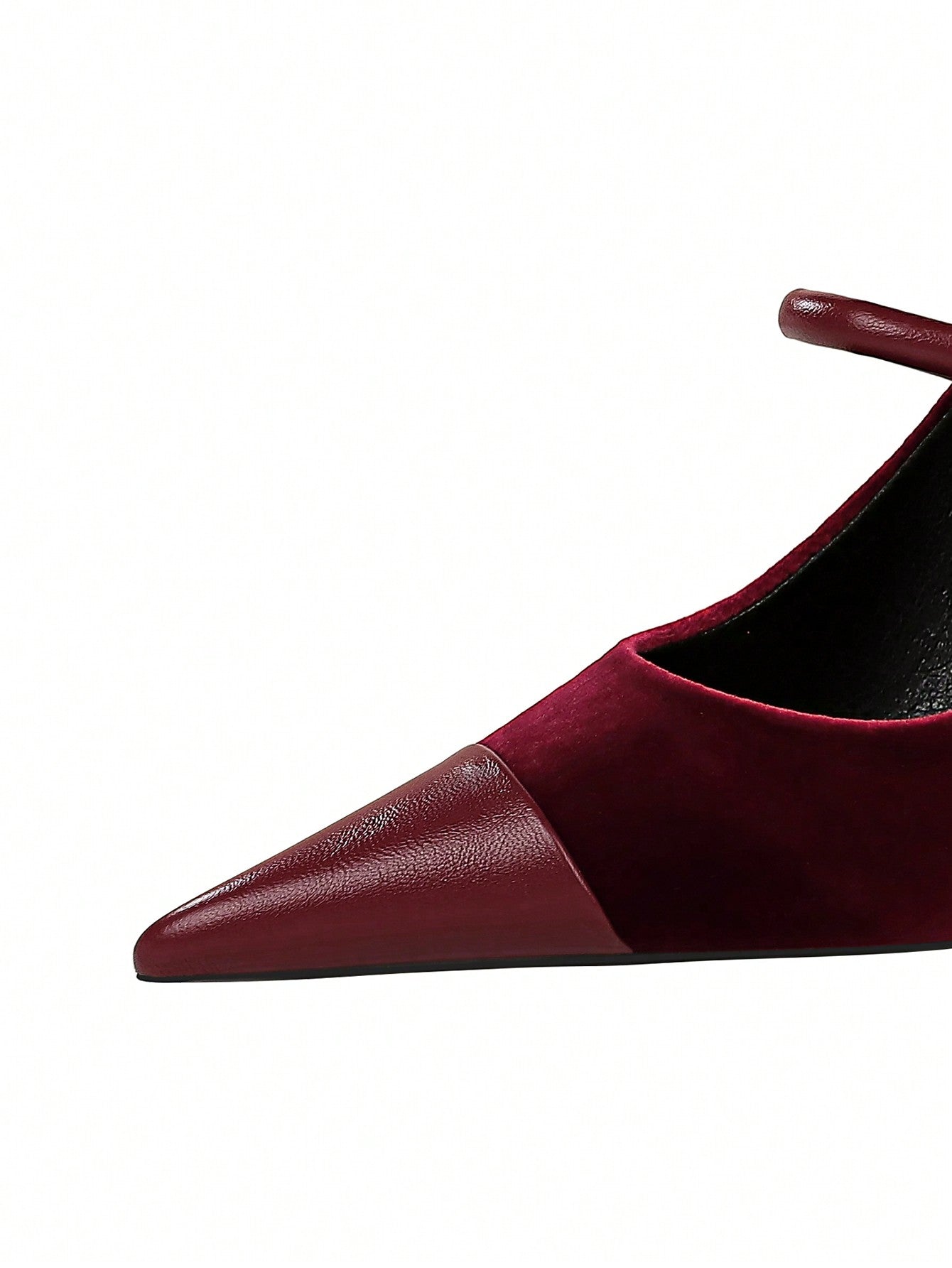 Party High Heels Thin Heels Low Vamp Pointed Suede & Metallic Buckle Detail Single Strap Women's Shoes Burgundy