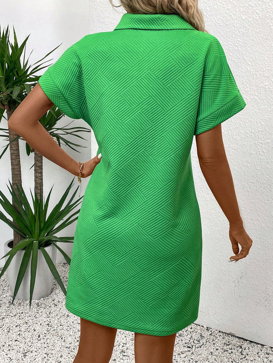 SHEIN LUNE Women's Half-Buttoned V-Neck Batwing Sleeve Summer Dress Green