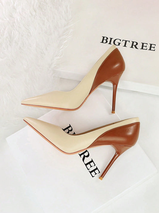 Vintage Style High Heels Thin Heels Party Women's Shoes, Spring/Autumn New Arrival Super High Shoes In Color Block Design With Pointed Low Vamp Chantilly