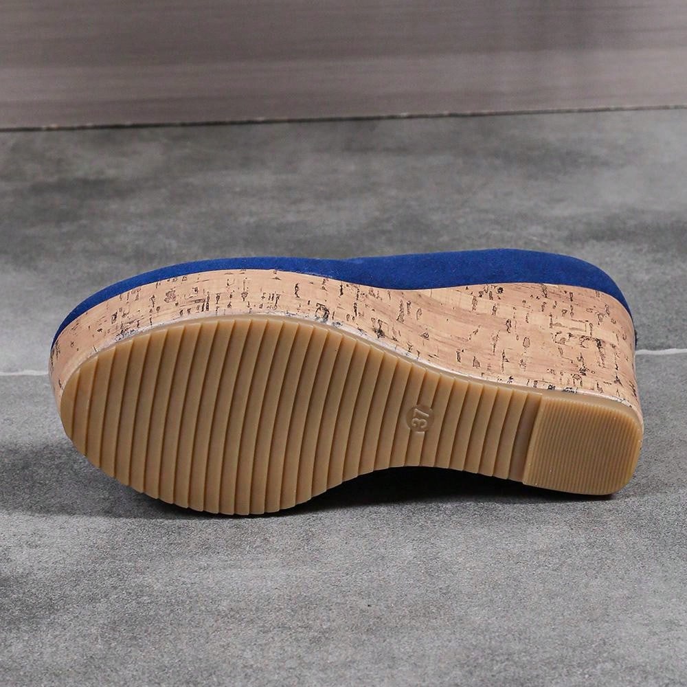 10cm Platform Women Casual Sneakers Comfortable Chunky Block Heel Color Block Slip-On Moccasins Royal Blue