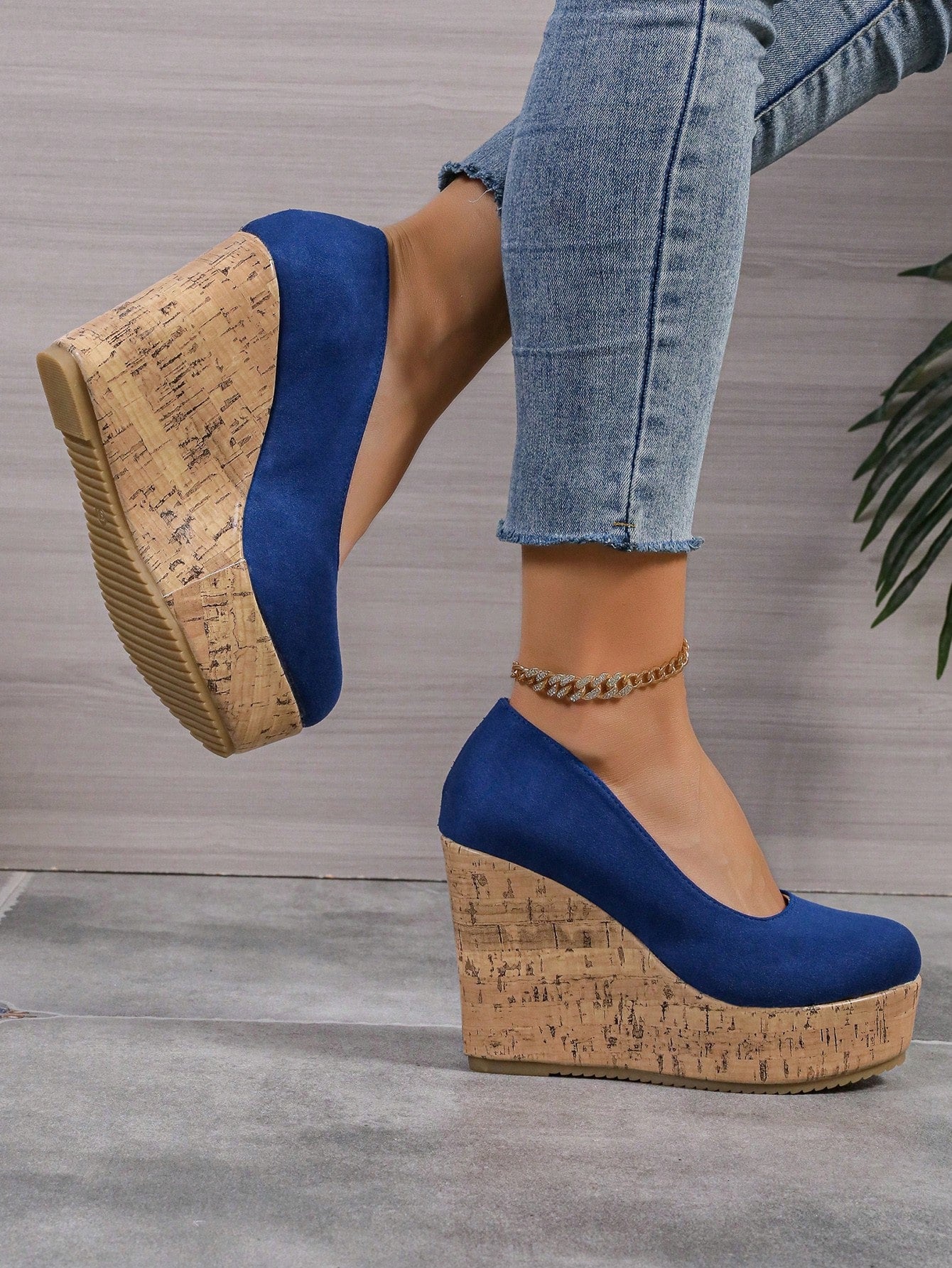 10cm Platform Women Casual Sneakers Comfortable Chunky Block Heel Color Block Slip-On Moccasins Royal Blue