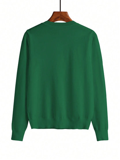 SHEIN ChicEase Women's Loose Solid Color Casual Long Sleeve Short Cardigan, Autumn/Winter,Long Sleeve Tops Green