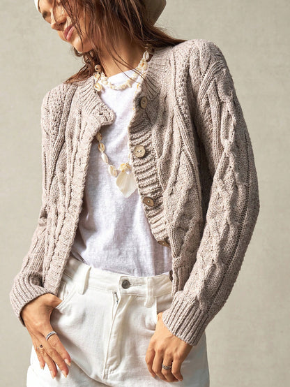 Bohemela Women's Loose Fit Solid Round Neck Long Sleeve Cardigan For Vacation,Long Sleeve Tops Apricot