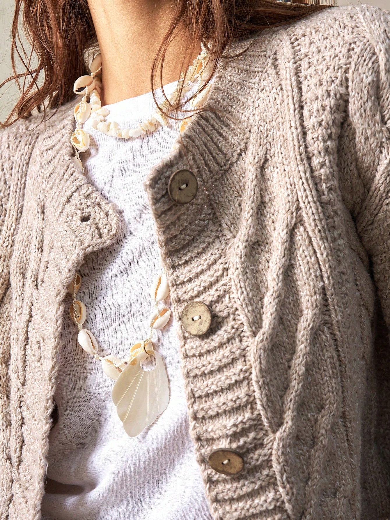 Bohemela Women's Loose Fit Solid Round Neck Long Sleeve Cardigan For Vacation,Long Sleeve Tops Apricot