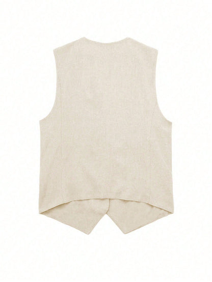 SHEIN LUNE Button Front Vest Jacket Without Tee Apricot