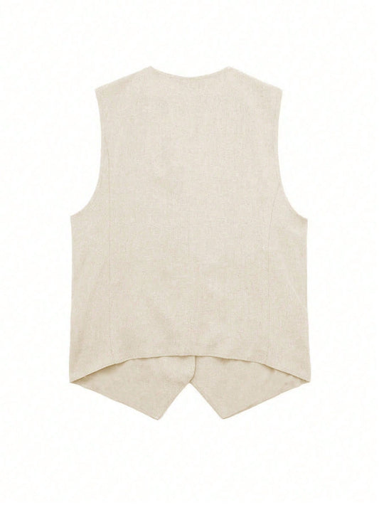 SHEIN LUNE Button Front Vest Jacket Without Tee Apricot